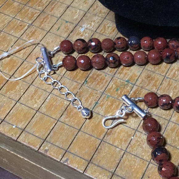 925 Hook Clasp, Chain Semiprecious Mahogany Obsidian Stone Necklace 17”L Faceted - Picture 7 of 10